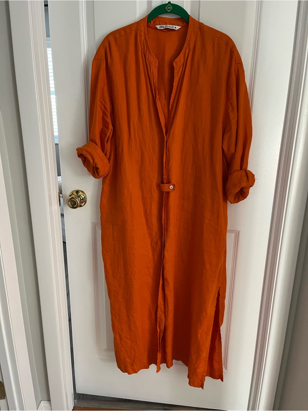 Zara Orange Long Sleeve Linen Maxi Dress